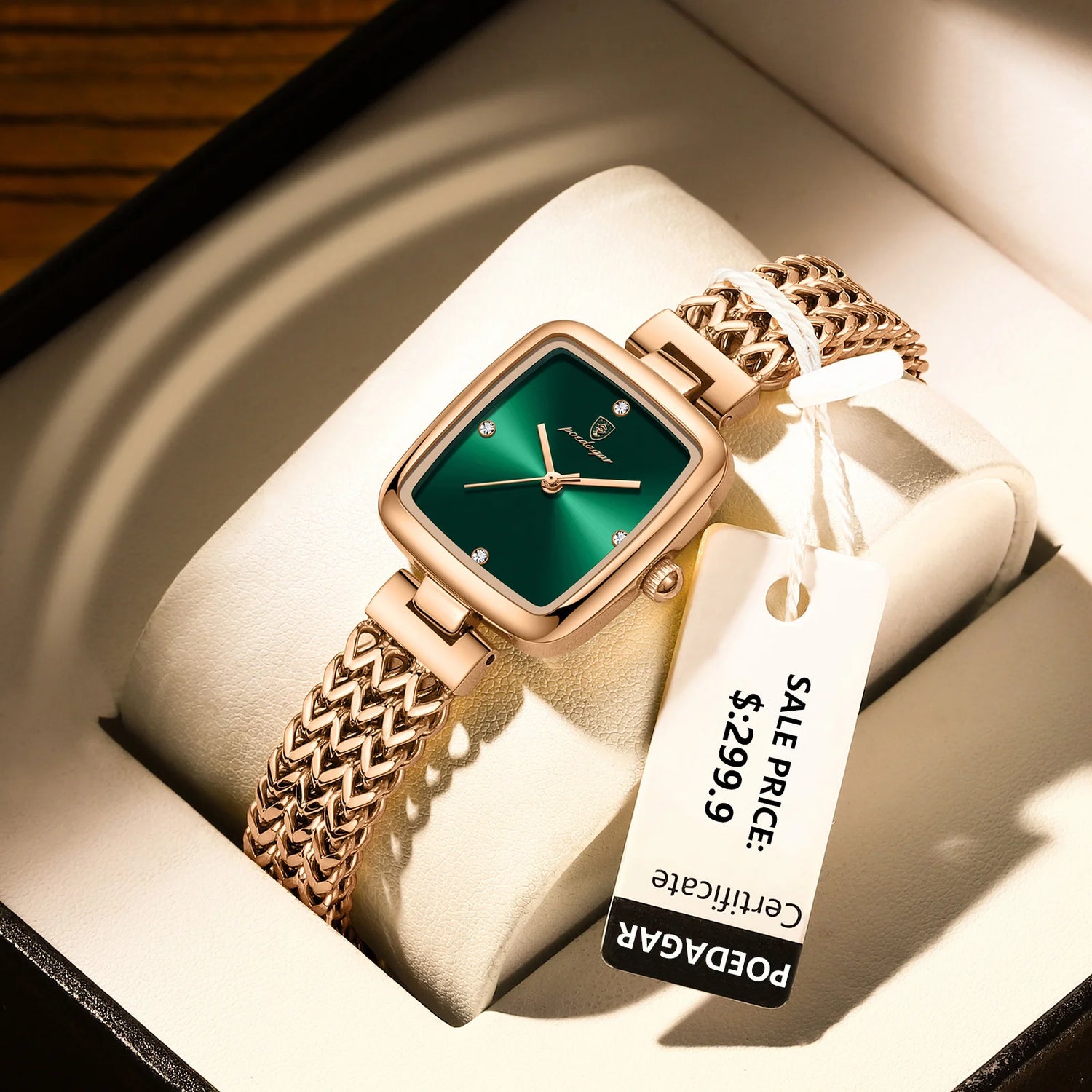 Montre Carrée Luxe POEDAGAR Femme Acier Inoxydable Étanche