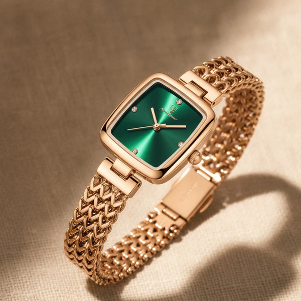Montre Carrée Luxe POEDAGAR Femme Acier Inoxydable Étanche