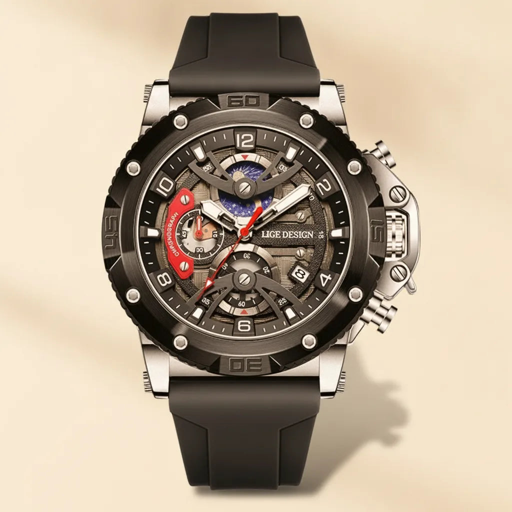 Montre LIGE 2025 Chronographe Silicone Sport Homme
