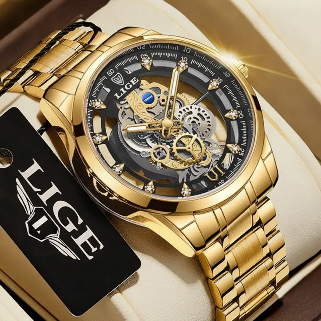 Montre LIGE Homme Or Rétro Luxe