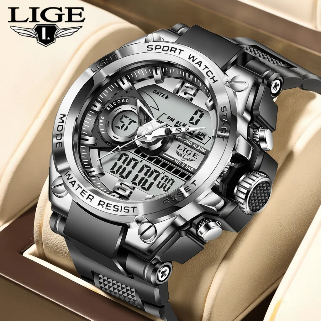 Montre Militaire LIGE Chronographe Sportive LED Étanche
