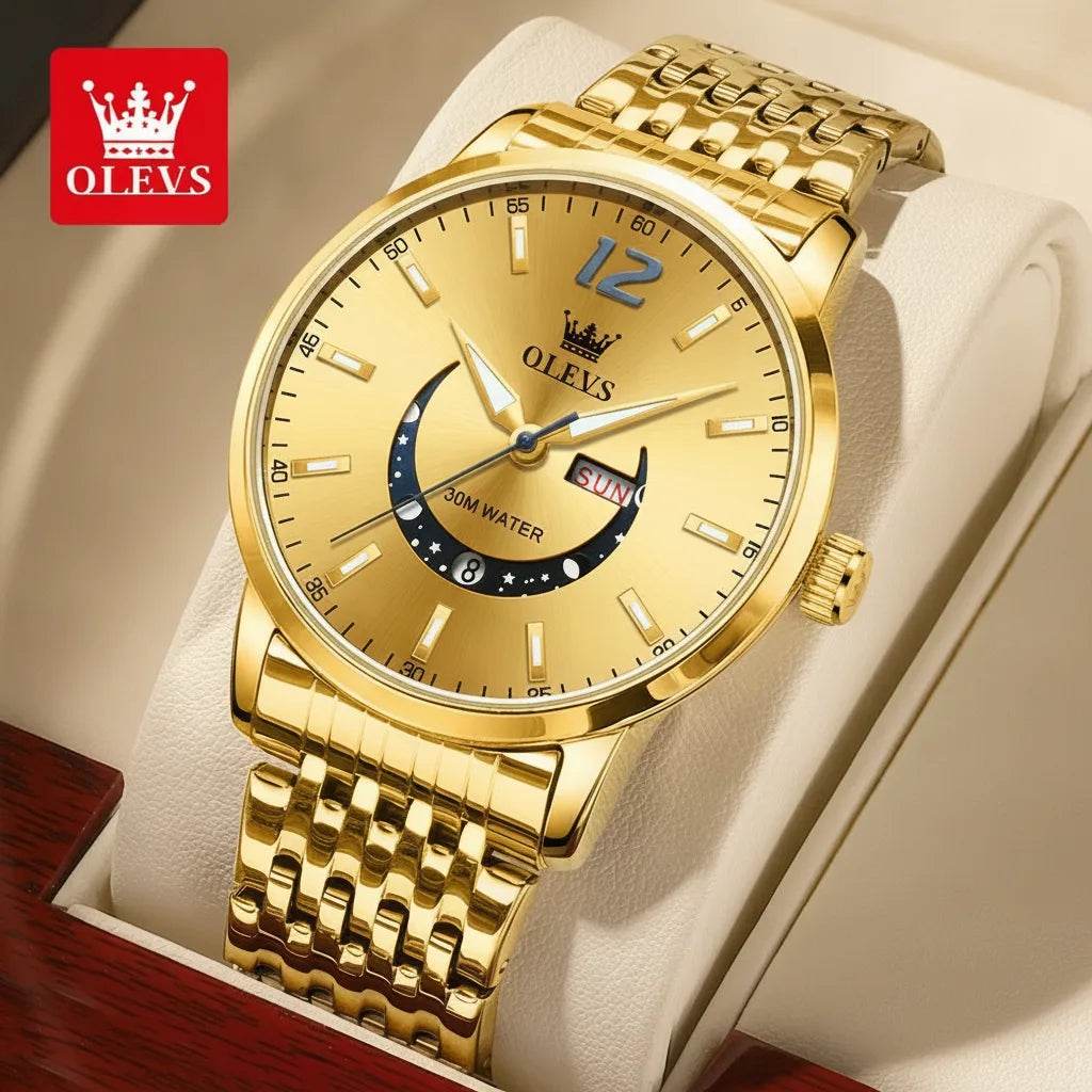 Montre OLEVS Homme Acier Inoxydable Calendrier Lumineuse Étanche