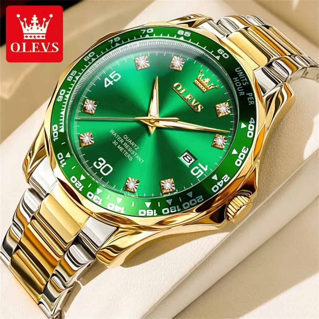 Montre OLEVS Homme Quartz Vert Doré Plongée