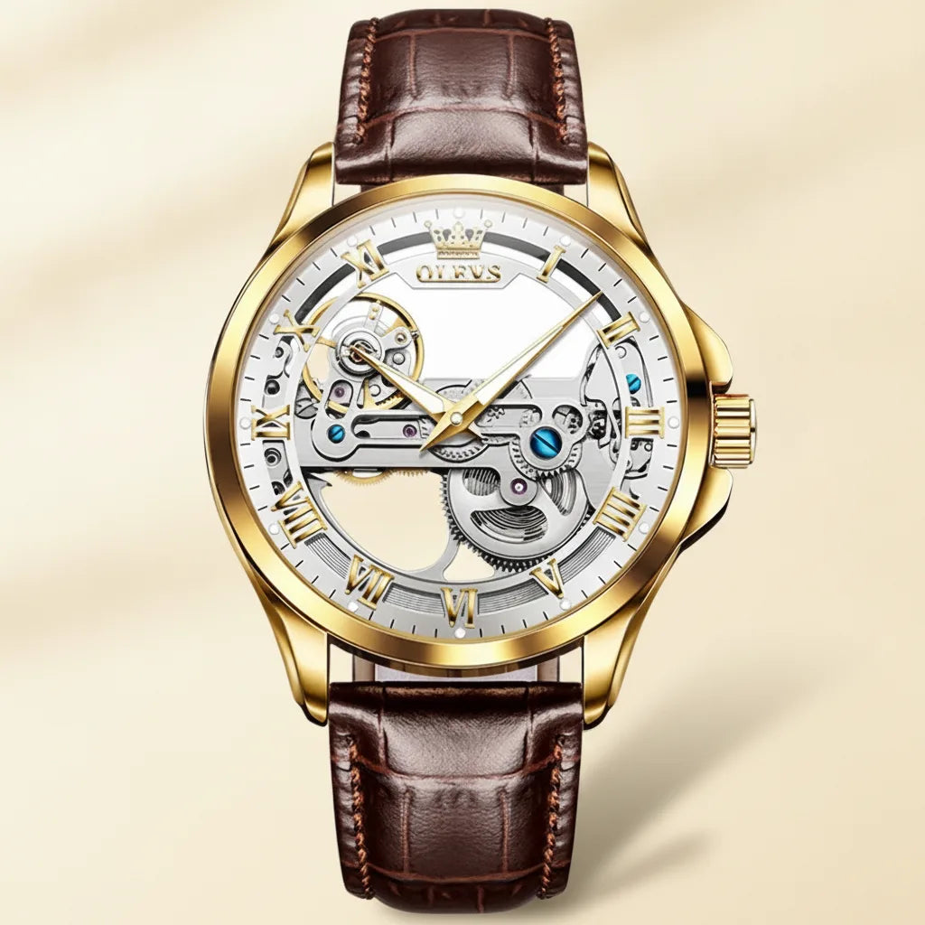 Montre Automatique OLEVS Cuir Lumineuse Étanche