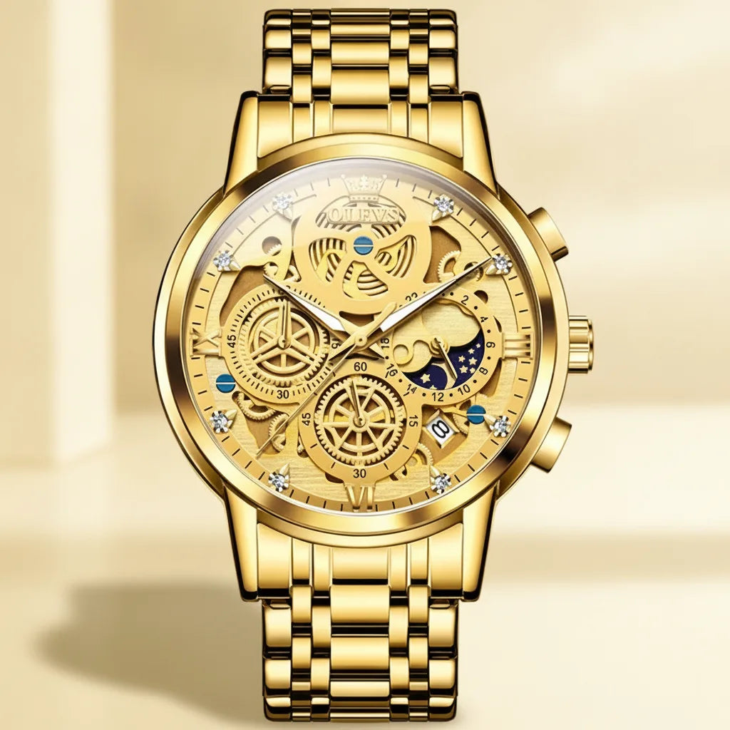 Montre Homme OLEVS Squelette Or Quartz