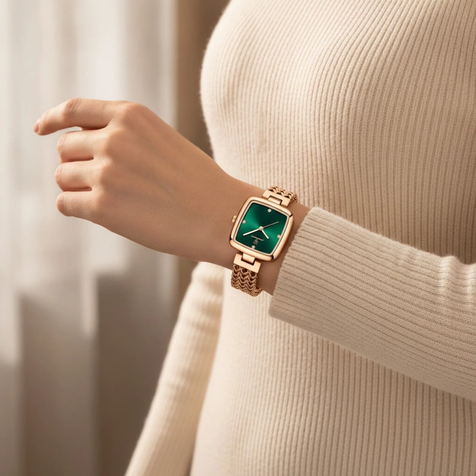 Montre Carrée Luxe POEDAGAR Femme Acier Inoxydable Étanche