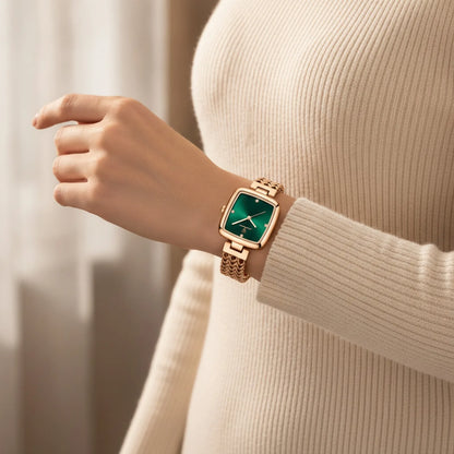 Montre Carrée Luxe POEDAGAR Femme Acier Inoxydable Étanche