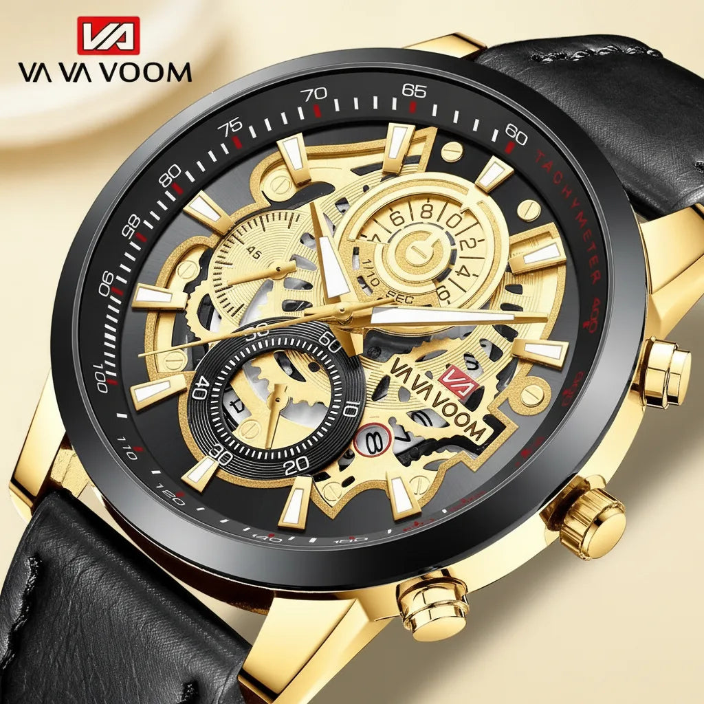 Montre Homme VA VA VOOM Or Cuir Style Industriel